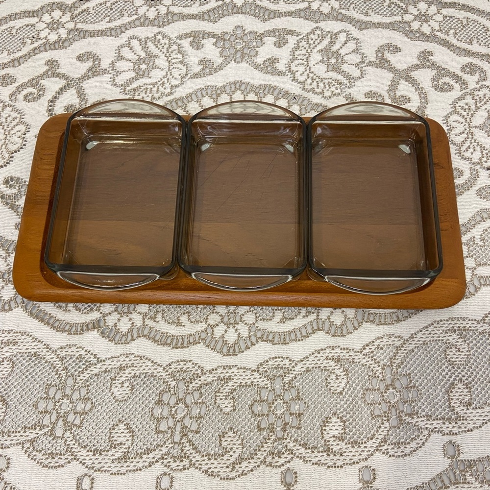 Digsmed Teak and Smoked Glass Snack Tray